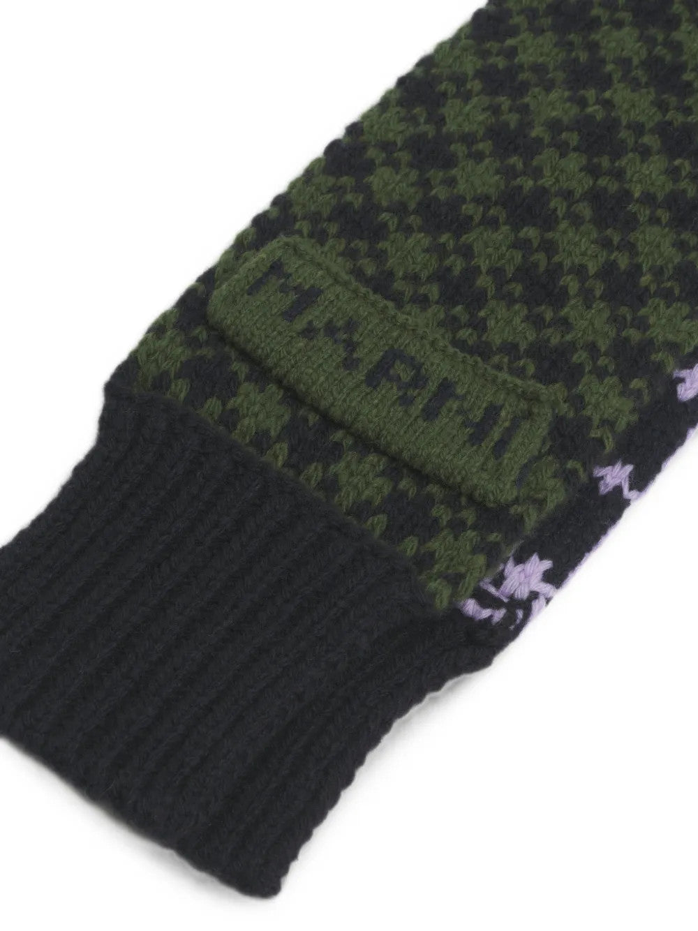 Close up of Green scarf, showing texture of the 100% wool fabric