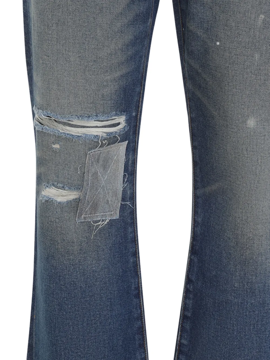 Close up of blue jeans, showing texture of the cotton fabric