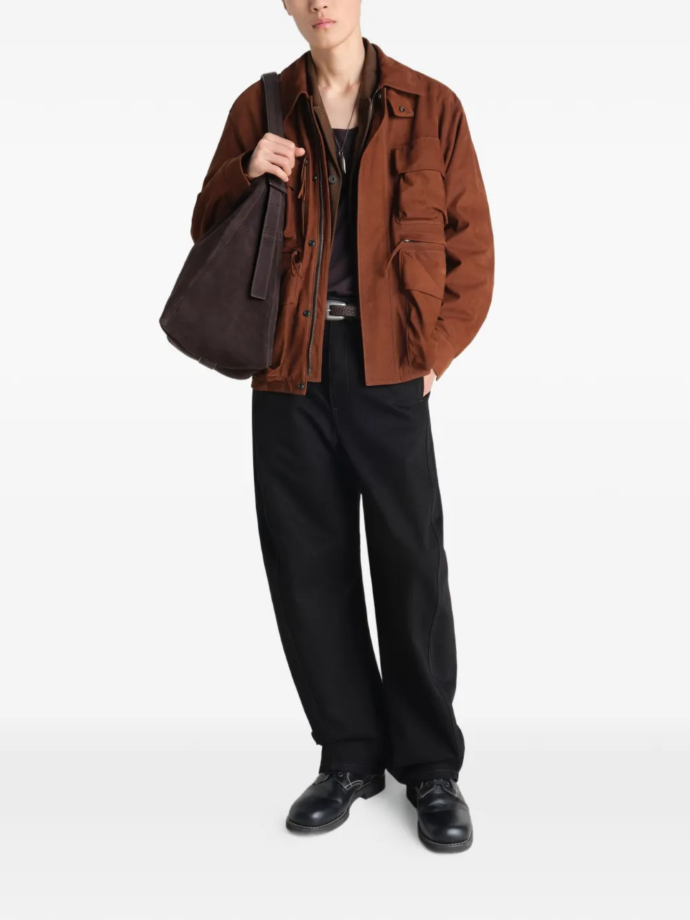 Brown jackets-coats, full body view