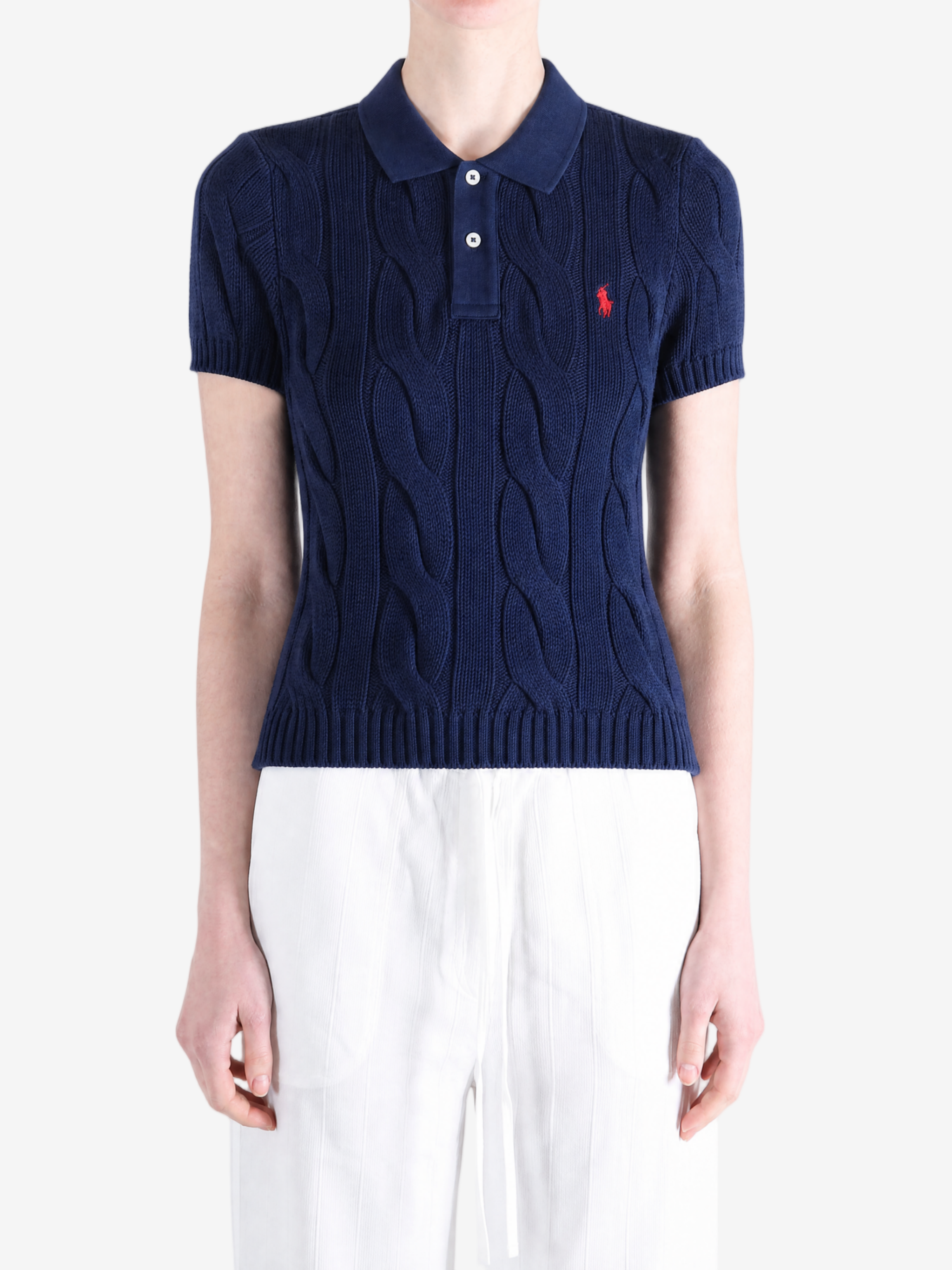 Navy t-shirt worn by a person, showing the t-shirt fit