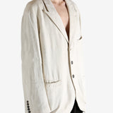 White blazer worn by a person, showing the blazer's fit