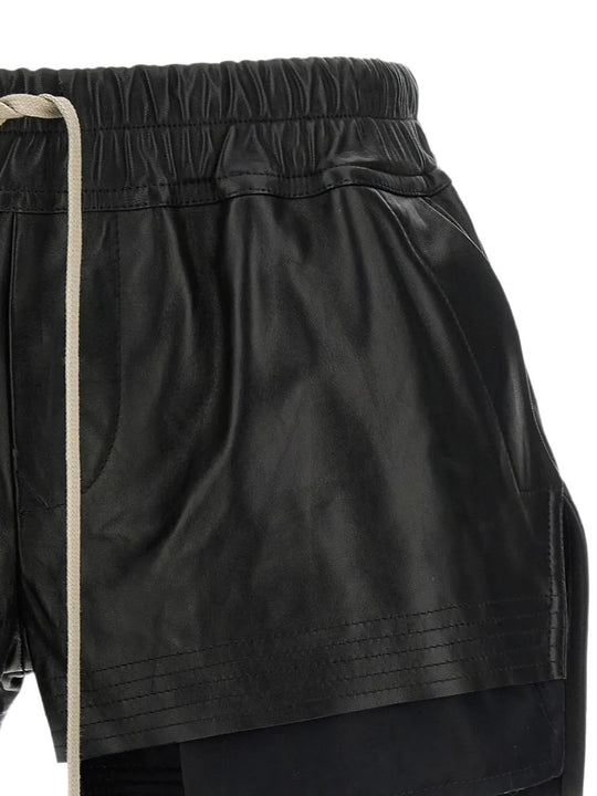 Close up of Black shorts, showing texture of the 48% alpaca/ 30% nylon/ 20% wool/ 2% spandex fabric