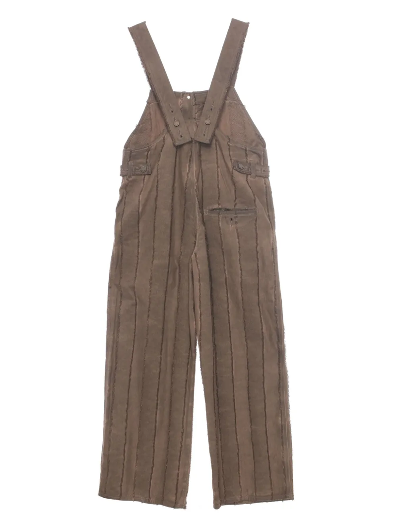 Brown overalls, back view showing