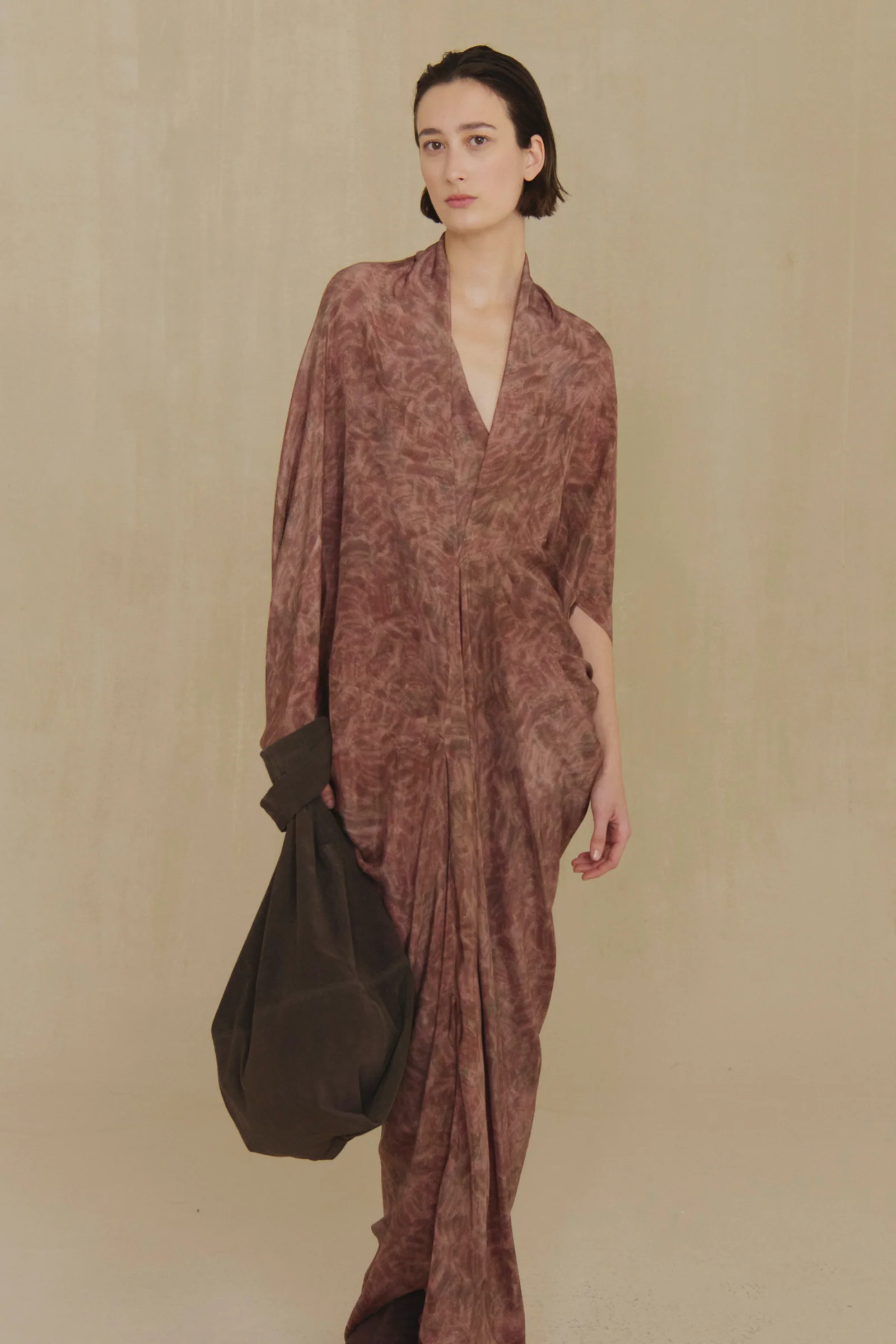 Burgundy dress, full body view