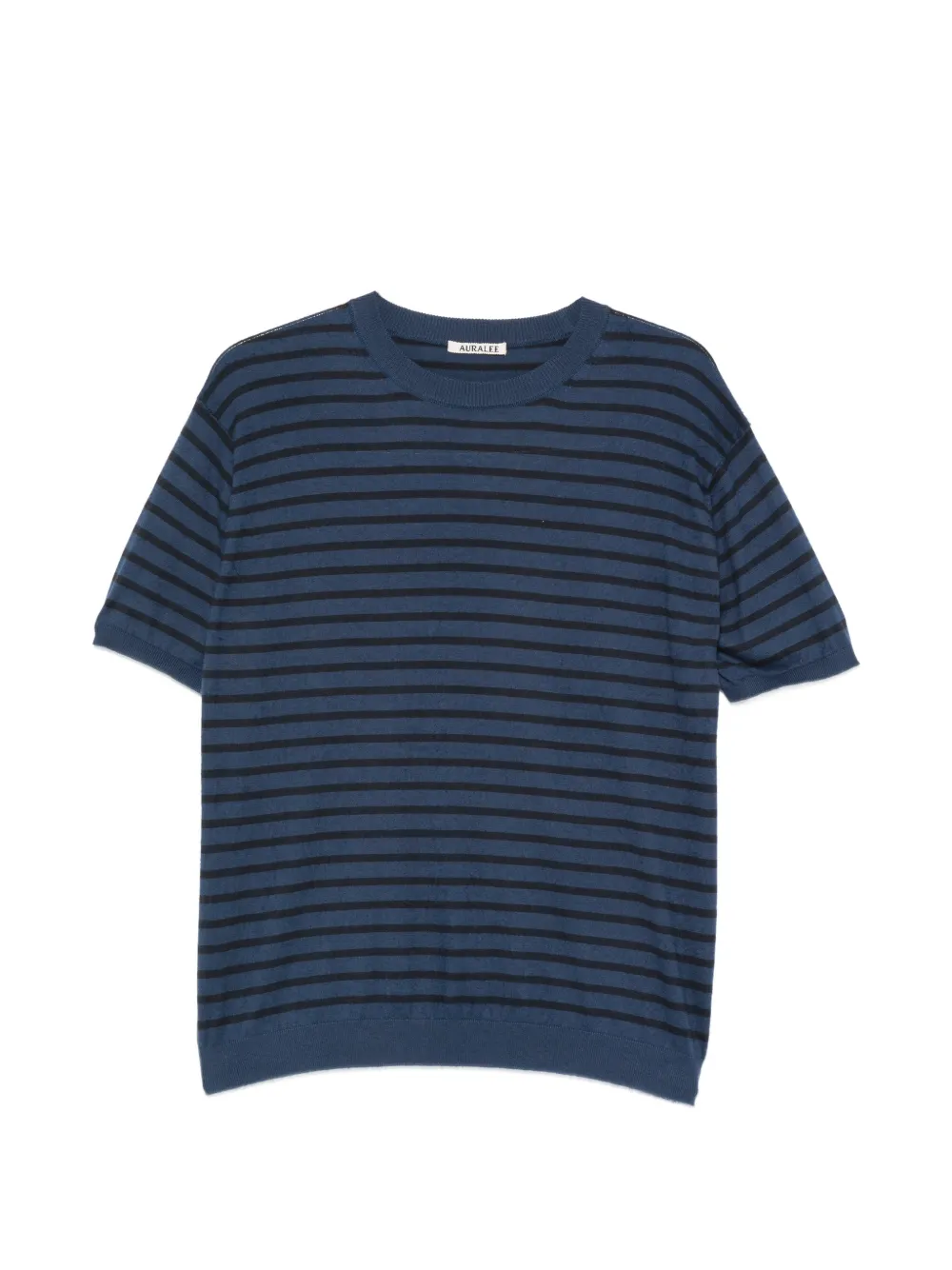 Blue and black striped T-shirt, front view
