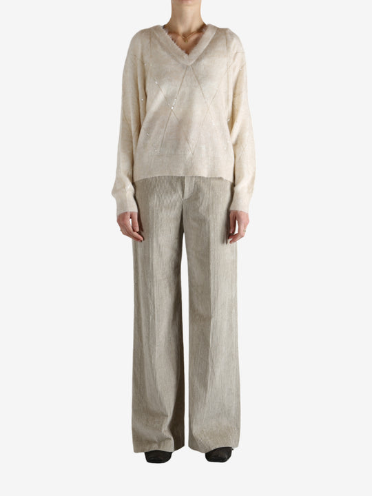 Tan knitwears, full body view