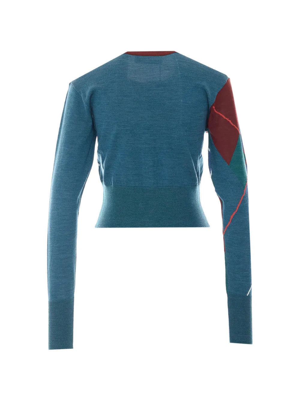 Blue knitwear, back view