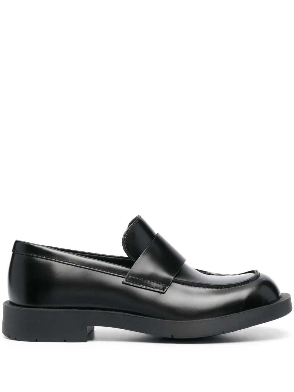 Black loafers, front view