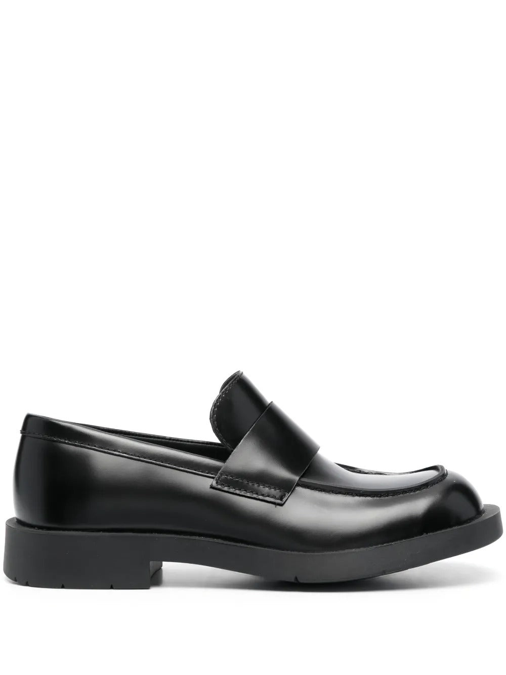 Black loafers, front view