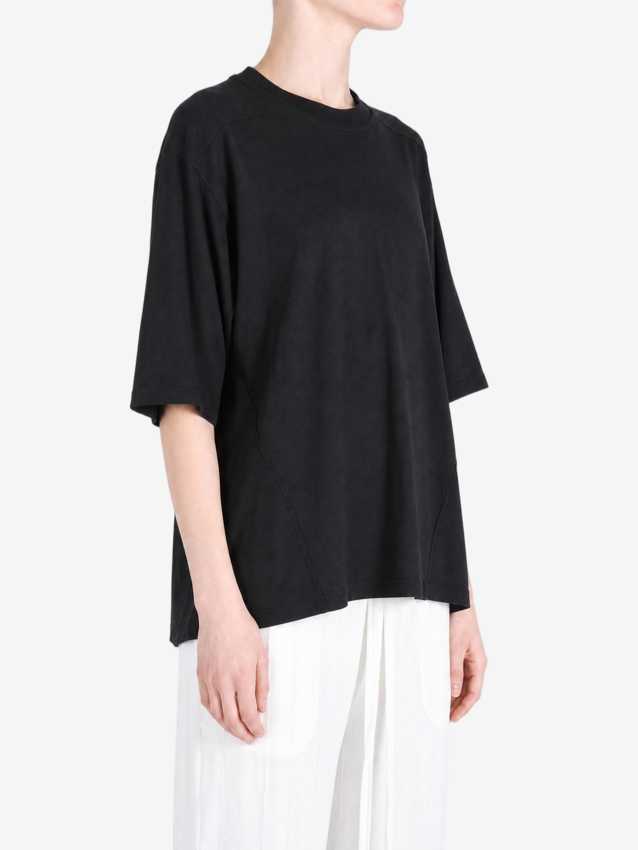Black t-shirt, full body view
