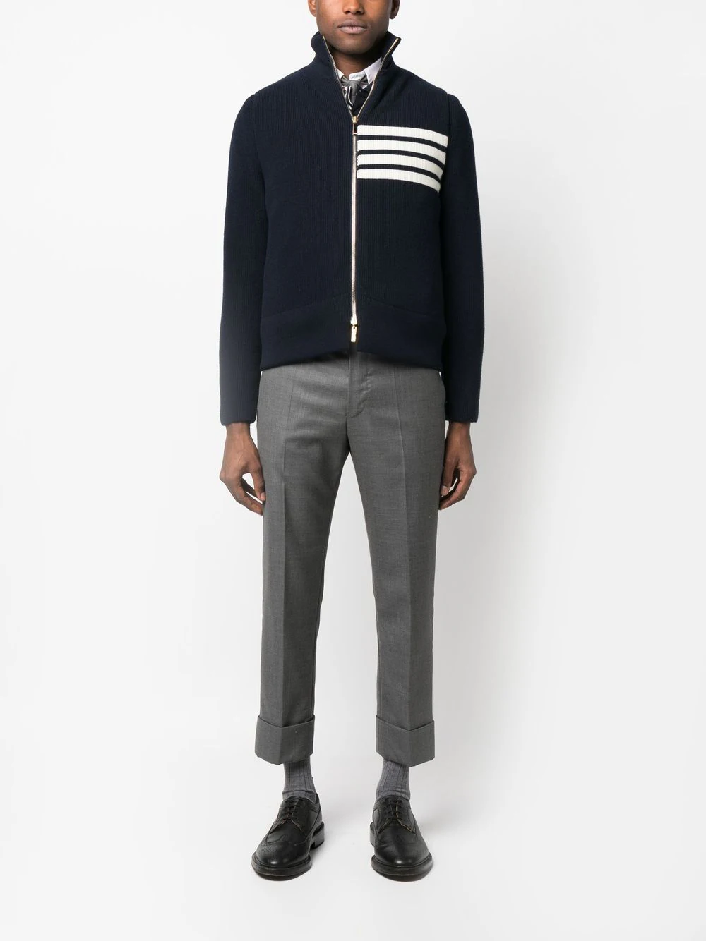 Thom Browne - Merino and Jersey Padded Reversible 4-Bar Funnel Neck Jacket - 0 - Grey - Male