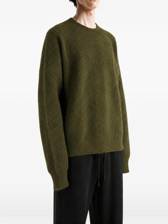 Green knitwear, full body view
