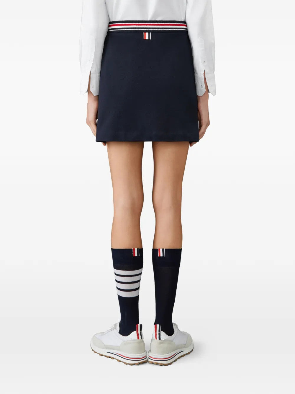 Navy skirt, full body view