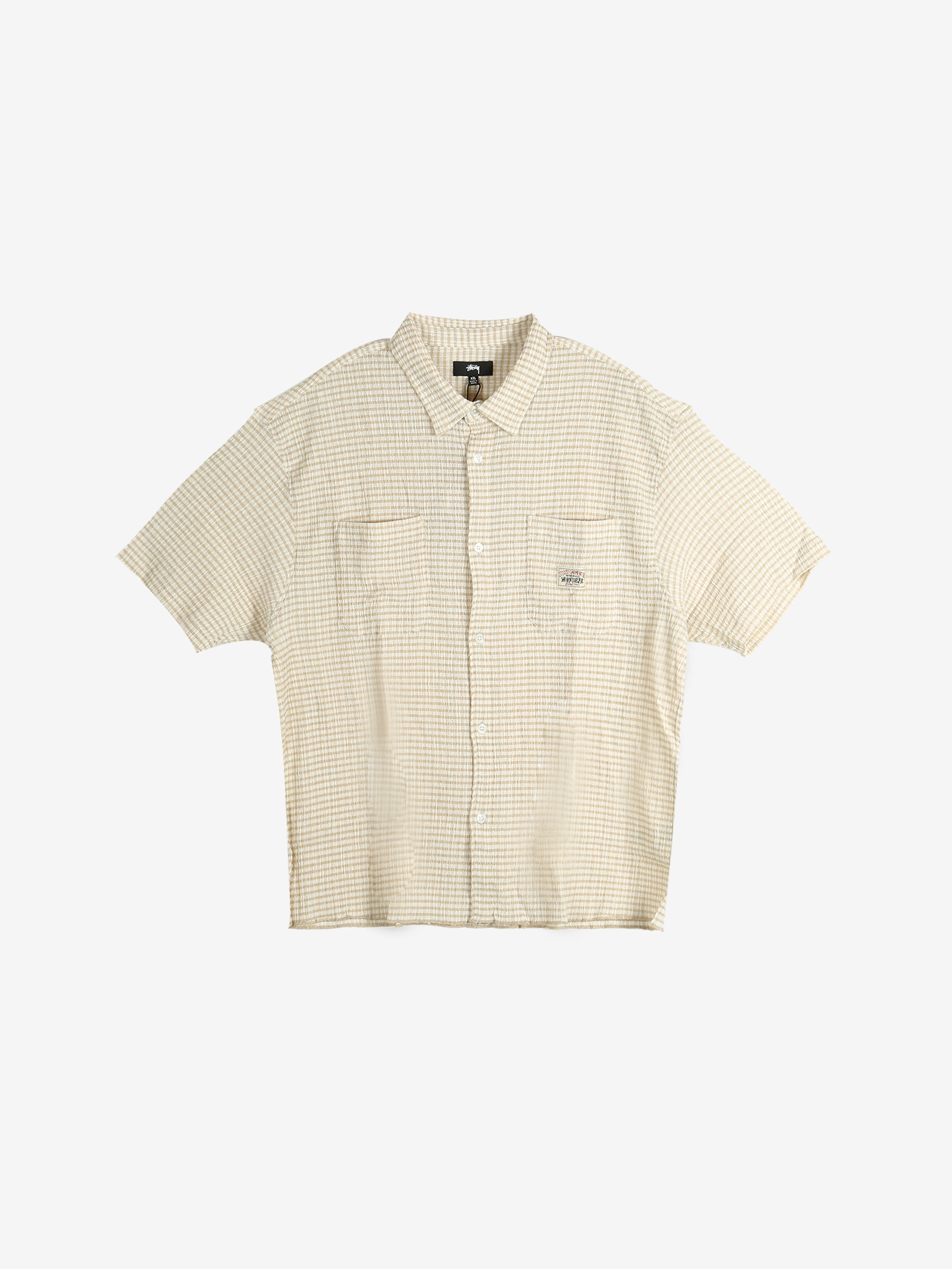 Beige checkered shirt ,front view