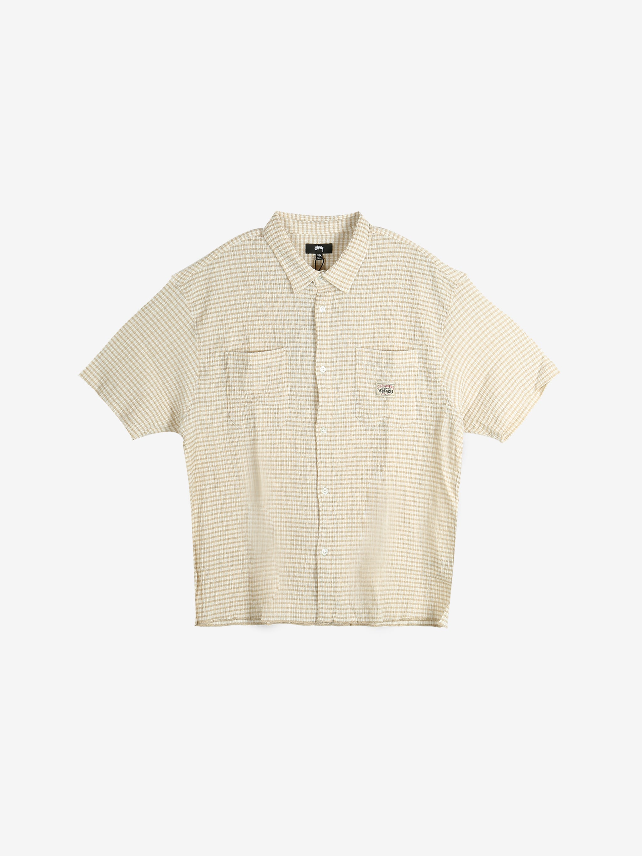 Beige checkered shirt ,front view