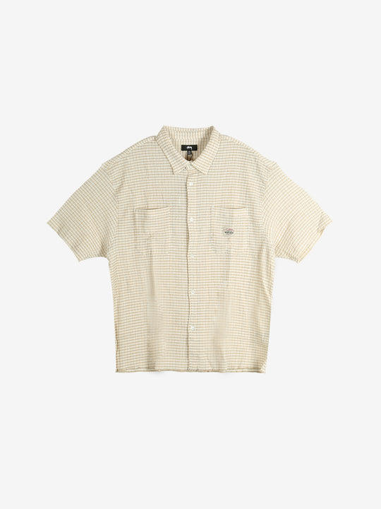 Beige checkered shirt ,front view