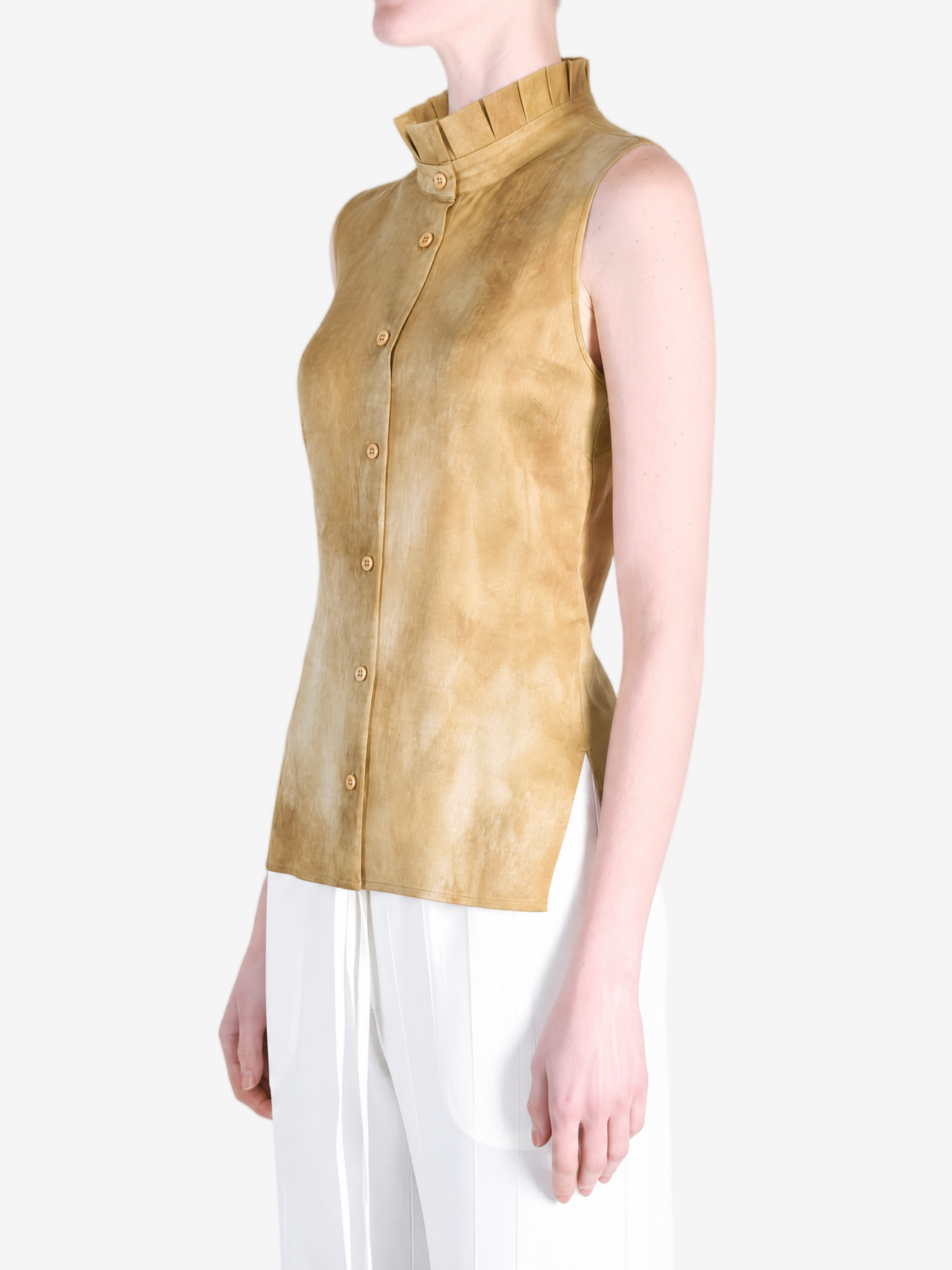 Tan top worn by a person, showing the top fit