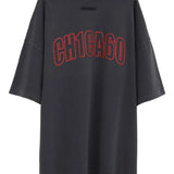 Grey t-shirt, back view