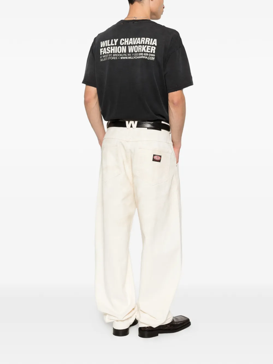 black t-shirt, full body view