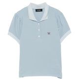 Blue top, front view