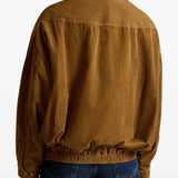 Brown jacket worn by a person, showing the jacket fit