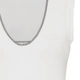 Close up of white tops, showing texture of the cotton and elastane fabric