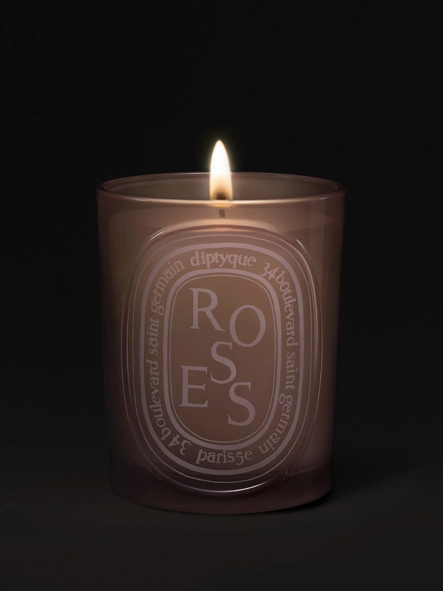 Close up of rose candles, showing texture of the fabric