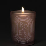 Close up of rose candles, showing texture of the fabric