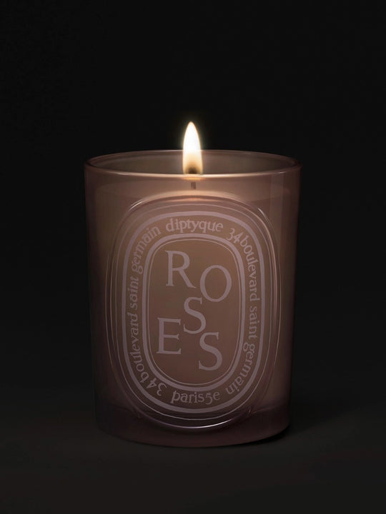 Close up of rose candles, showing texture of the fabric