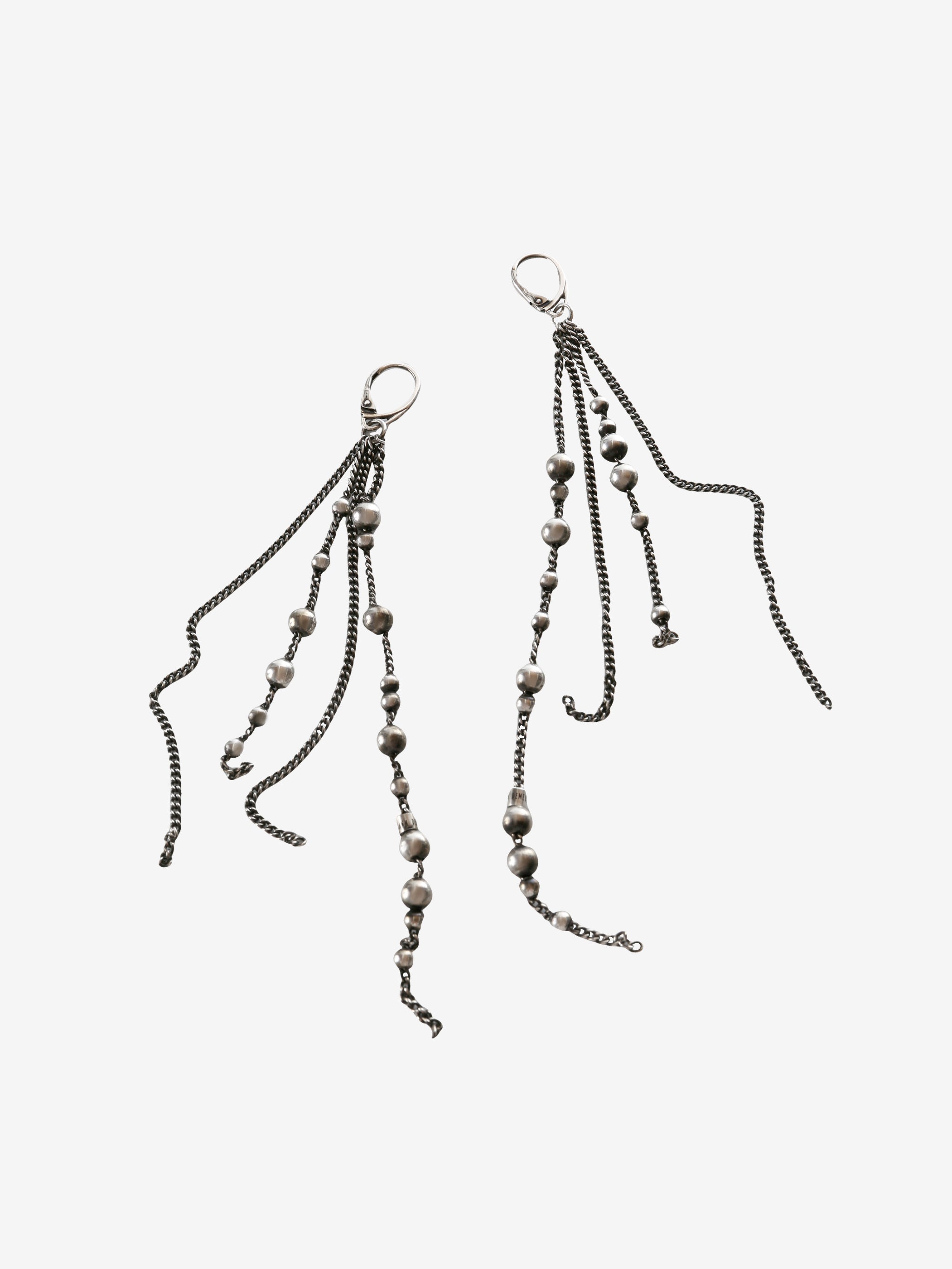 silver earrings, front view