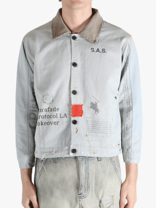 Grey jacket worn by a person, showing the jacket's fit