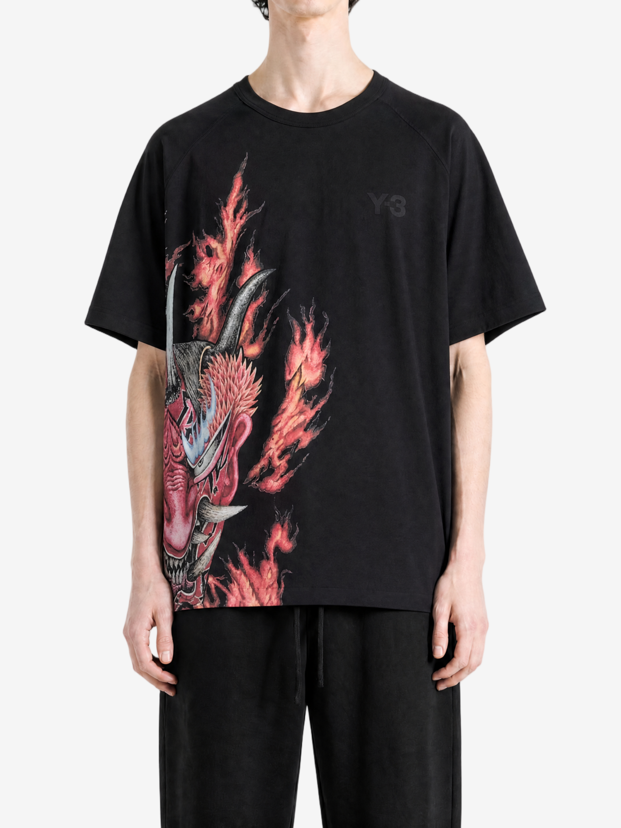 Black t-shirt, full body view