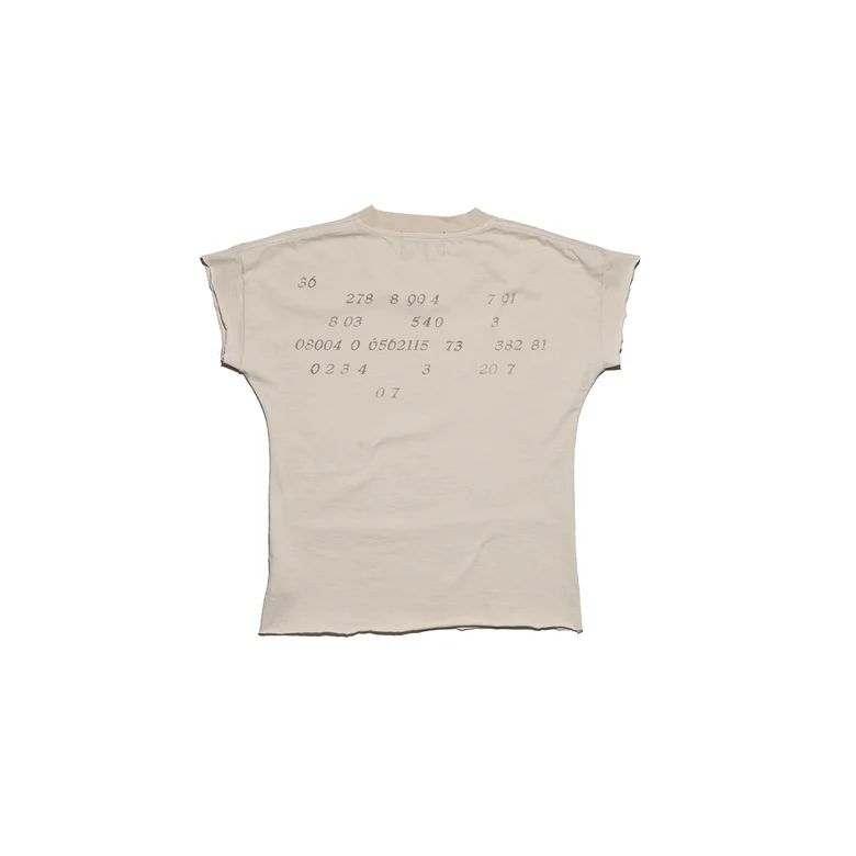Tan t-shirt, back view