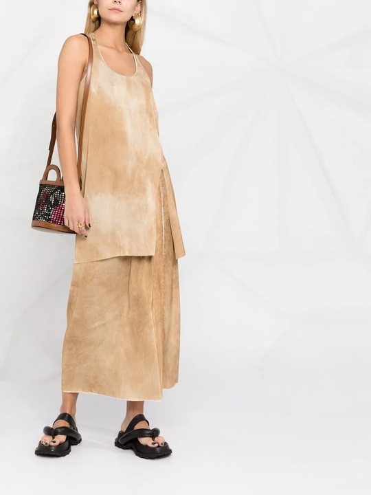 Tan skirts, full body view