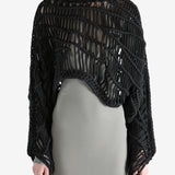 Black knitwear worn by a person, showing the knitwear fit