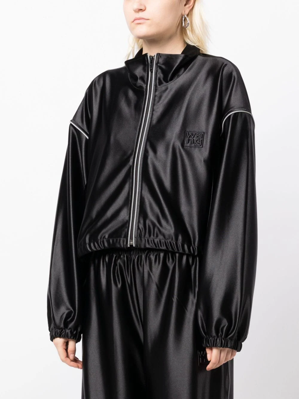 T BY ALEXANDER WANG Women Cropped Track Jacket With Stacked Wang Puff Logo