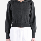 AMOMENTO - Women Shirring Half Zip Up Knit Hoodie