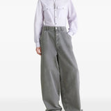 Grey pants, full body view