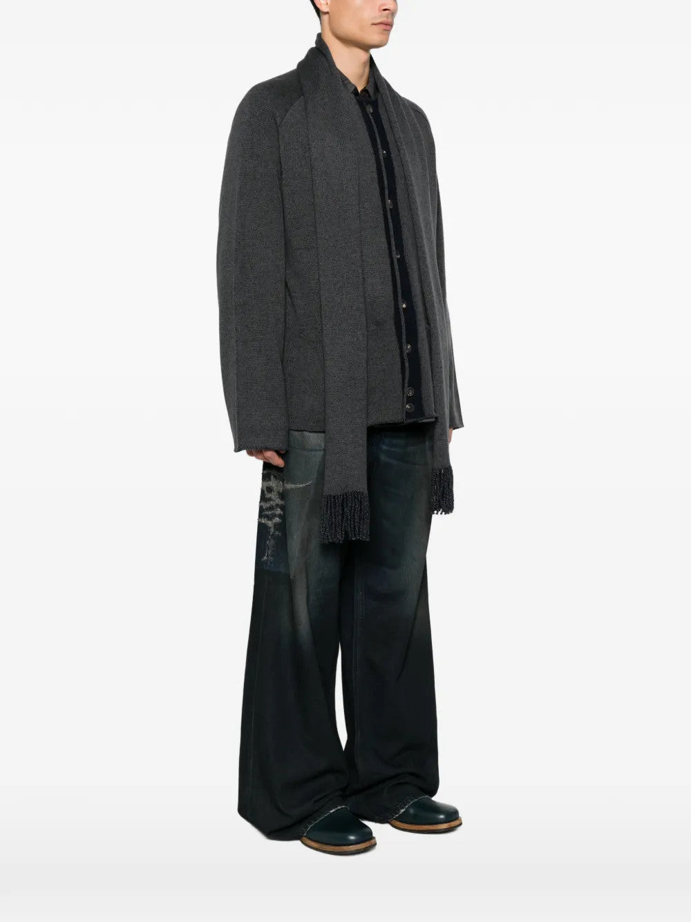 Grey knitwear, full body view