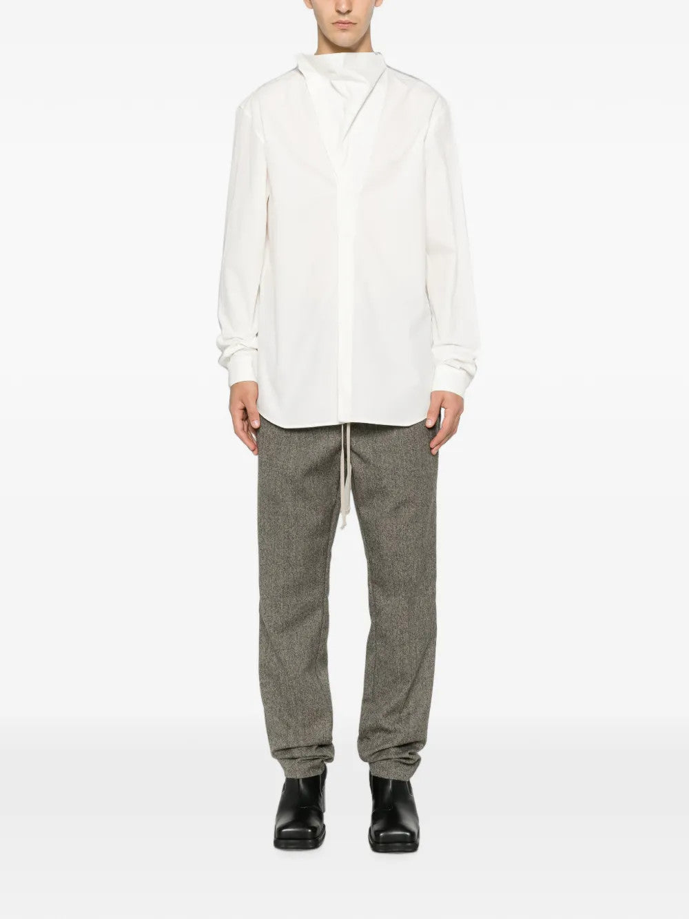 Grey pants, full body view