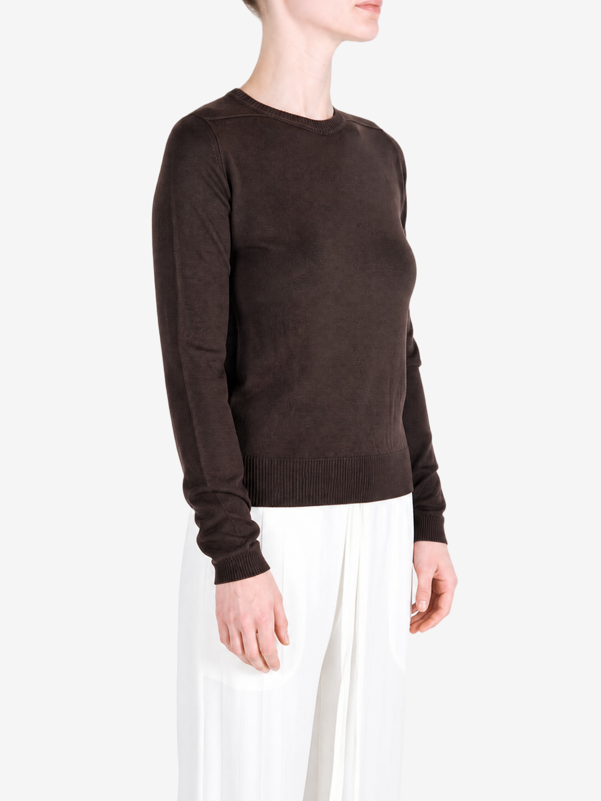 Brown top, full body view