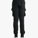 Black pants worn by a person, showing the pants fit