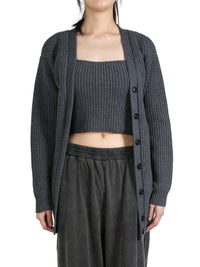 ALEXANDER WANG - Women Ribbed Bilayer V-Neck Cardigan With Cami Twinset