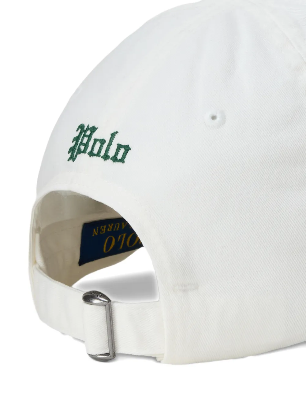 Close up of the white hat, showing texture of the cotton fabric