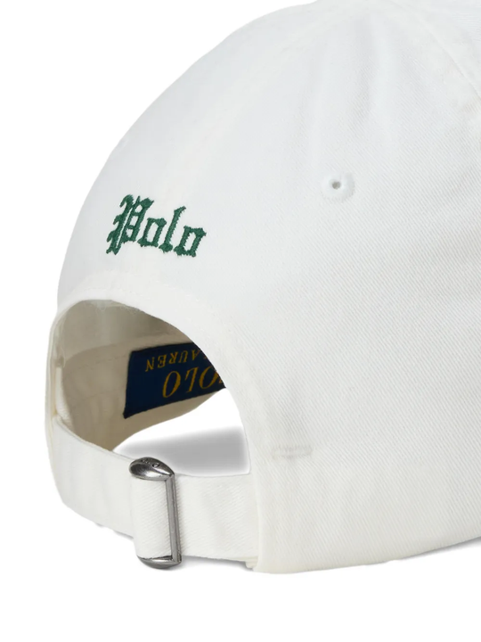 Close up of the white hat, showing texture of the cotton fabric