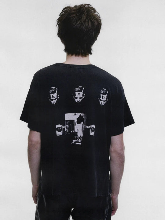 Black t-shirt, full body view