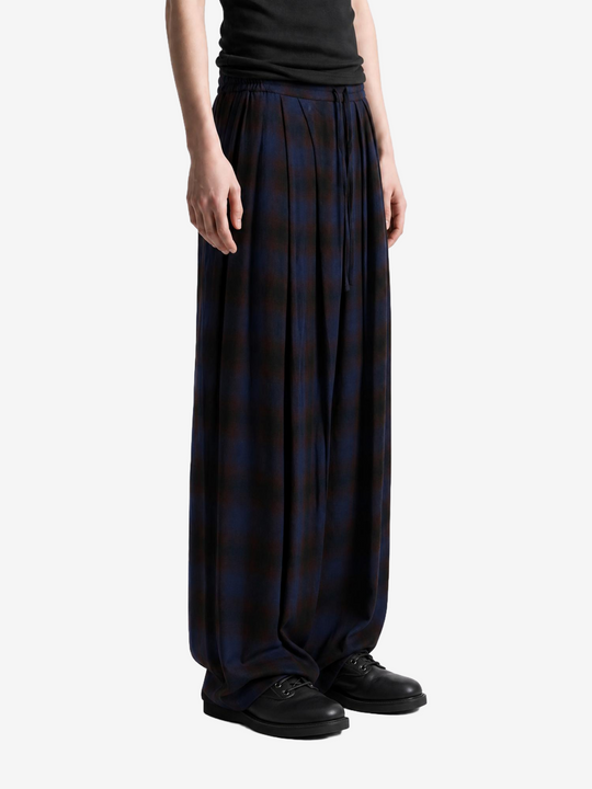 Navy pants, full body view