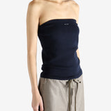 Navy top worn by a person, showing the top's fit