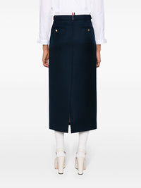 THOM BROWNE - Women Calf Legth Side Tab Skirt In Solid Wool Twill