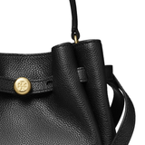 Close up of black bag, showing texture of the Leather and Suede fabric